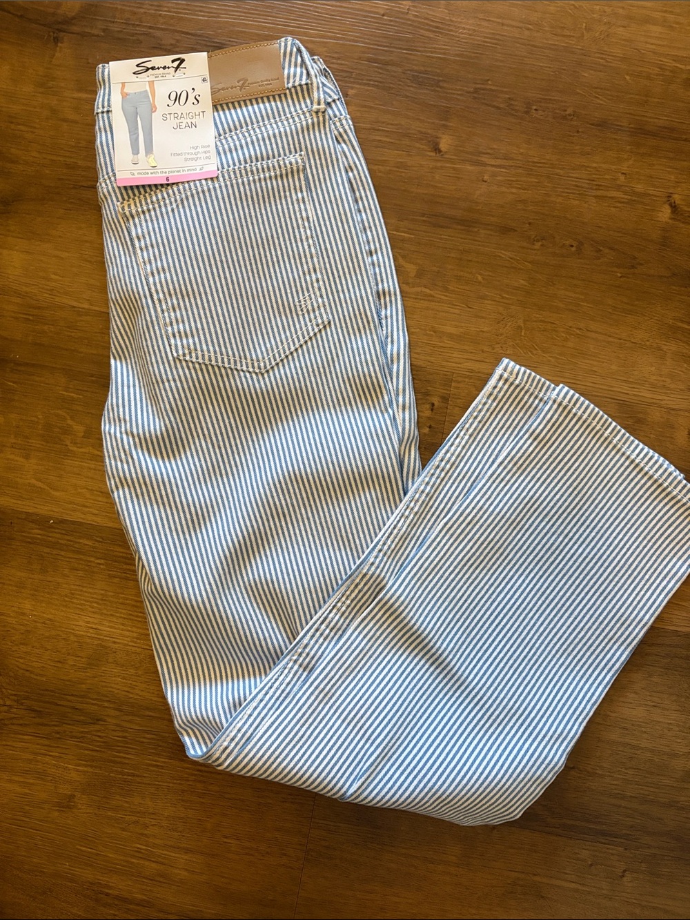 Seven7 Blue and White Pinstripe Straight Jeans